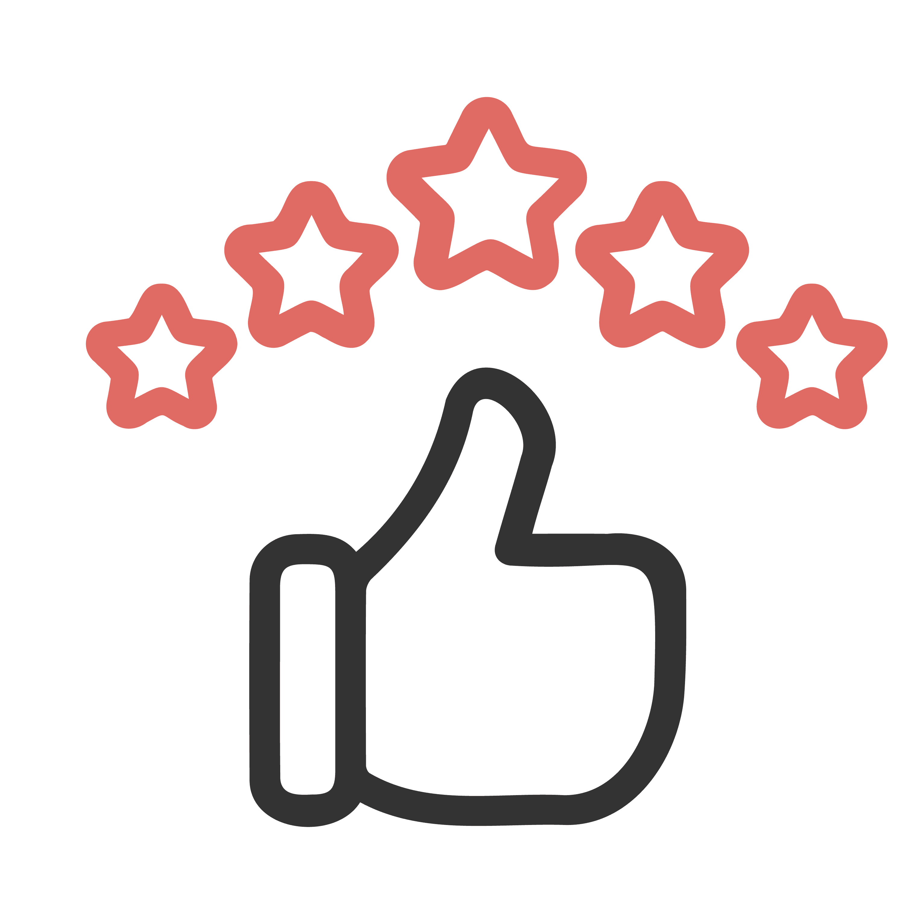 Flaticon de una mano con el pulgar hacia arriba y una rate de 5 estrellas