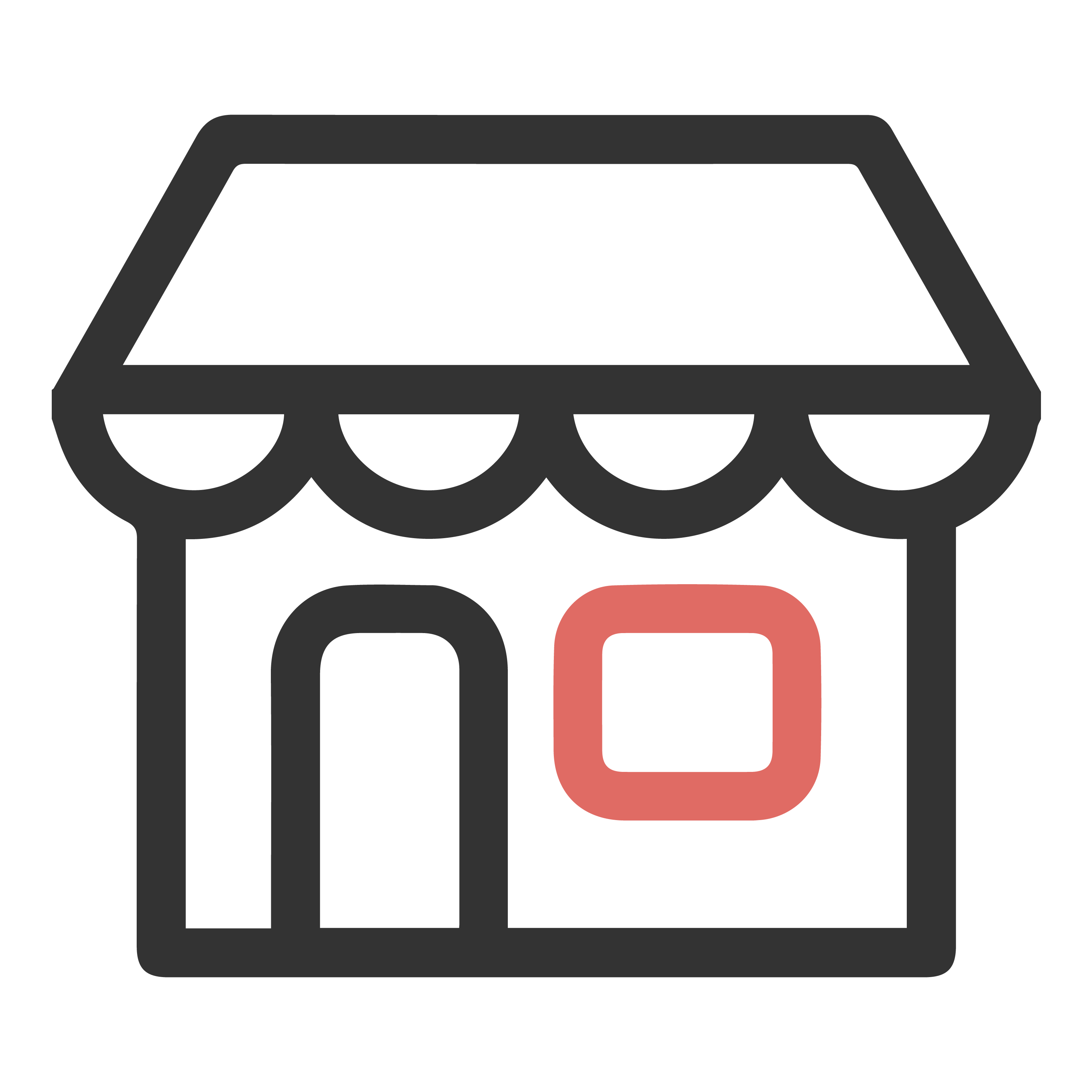 Flaticon de una tienda. Con estructura, puerta y toldo de color negro, ventana roja